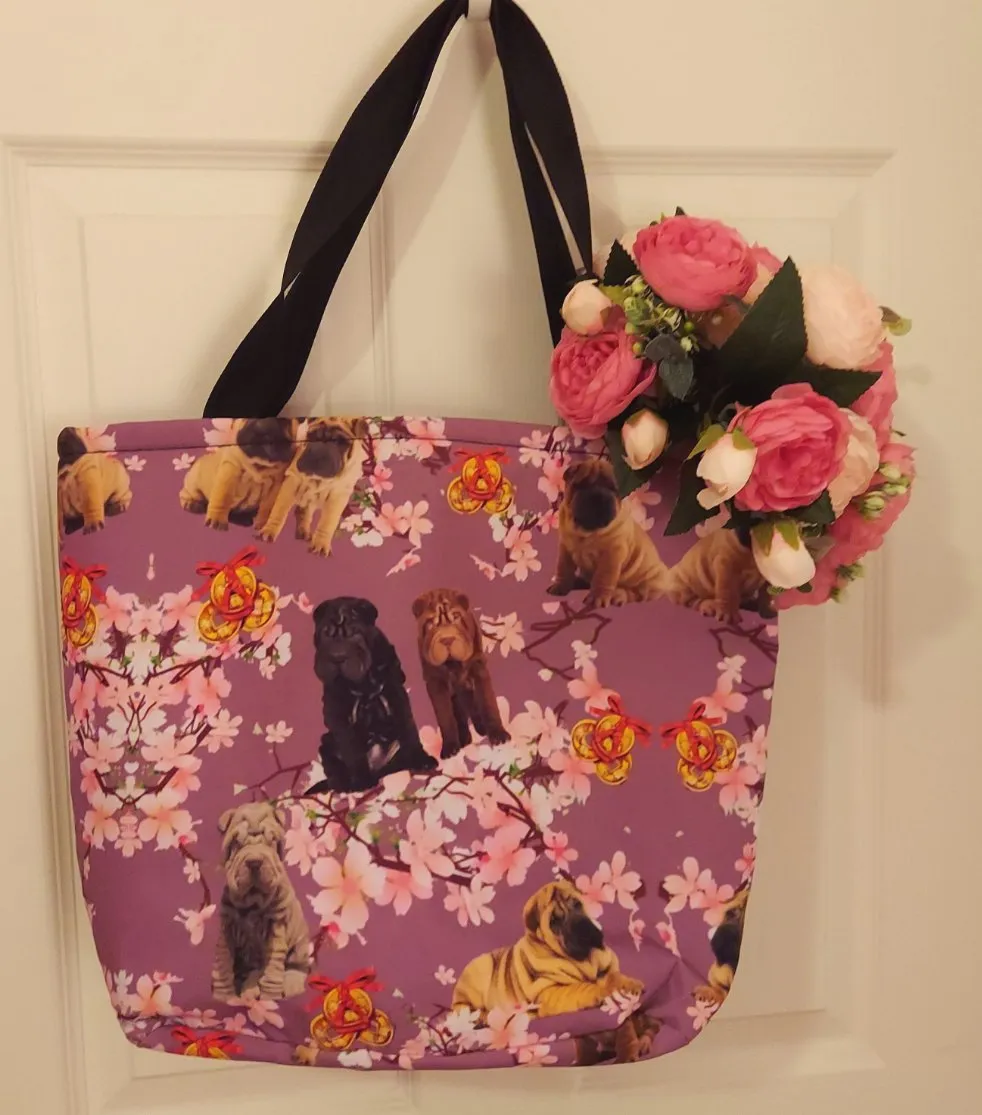 2 Designs / Chinese Shar Pei Dog Breed Theme Ladies Purse Tote Carry-All Bag
