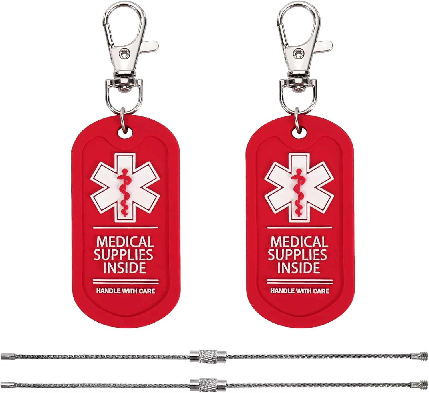 2 Pack Medical Supplies Inside Tag, Handle with Care for Bags or Luggage Containing Medical Devices, Easy to Spot, Dual-Side Medical Alert Zipper Pull Bag Tags