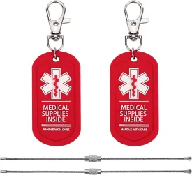 2 Pack Medical Supplies Inside Tag, Handle with Care for Bags or Luggage Containing Medical Devices, Easy to Spot, Dual-Side Medical Alert Zipper Pull Bag Tags