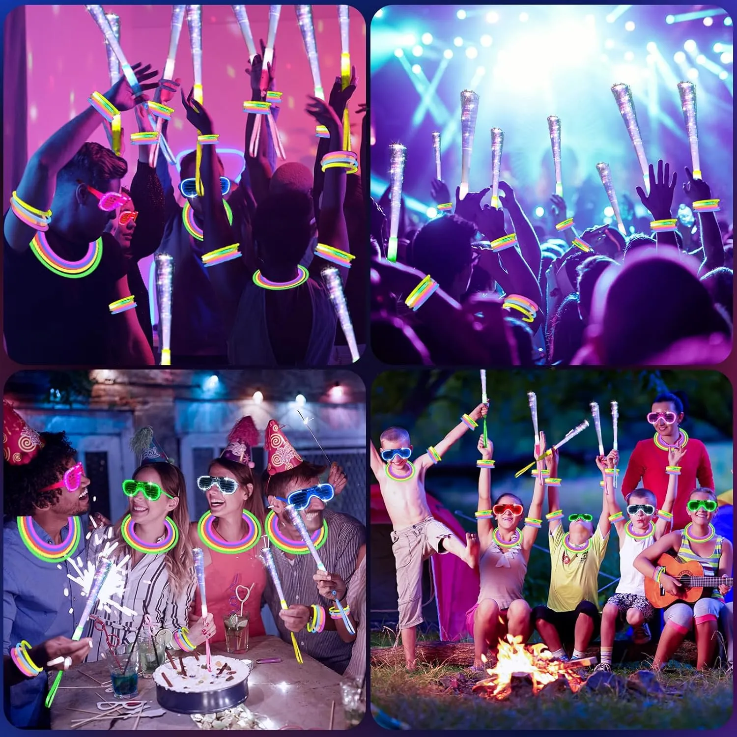 238 PCS Glow in the Dark Party Supplies, 24 PCS Glow Fiber Optic Wands, 14 PCS LED Glasses and 100 PCS Glow Sticks, 100 PCS Connectors, New Year Party Favors for Concert, Raves Birthday