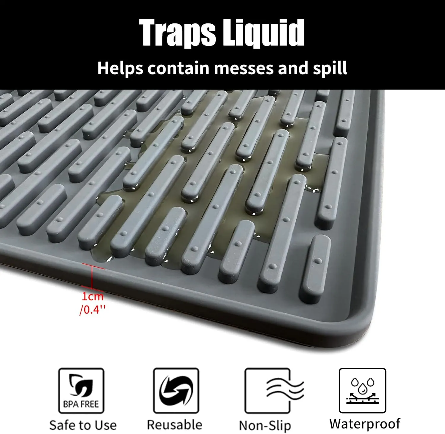 24"x15" Silicone Cat Litter Mat, Non-Slip Waterproof Litter Trapping Mat for Under Litter Box, Kitty Litter Catcher to Keep Floors Clean, Durable Easy to Clean Mat for Cats (Dark Gray)