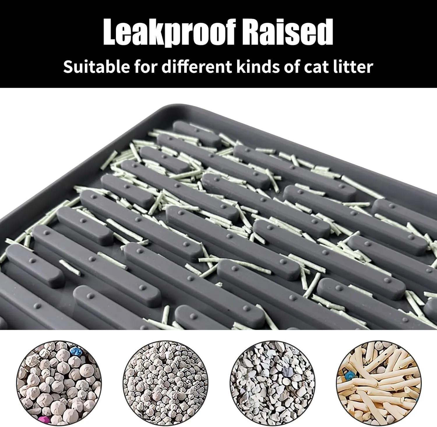 24"x15" Silicone Cat Litter Mat, Non-Slip Waterproof Litter Trapping Mat for Under Litter Box, Kitty Litter Catcher to Keep Floors Clean, Durable Easy to Clean Mat for Cats (Dark Gray)