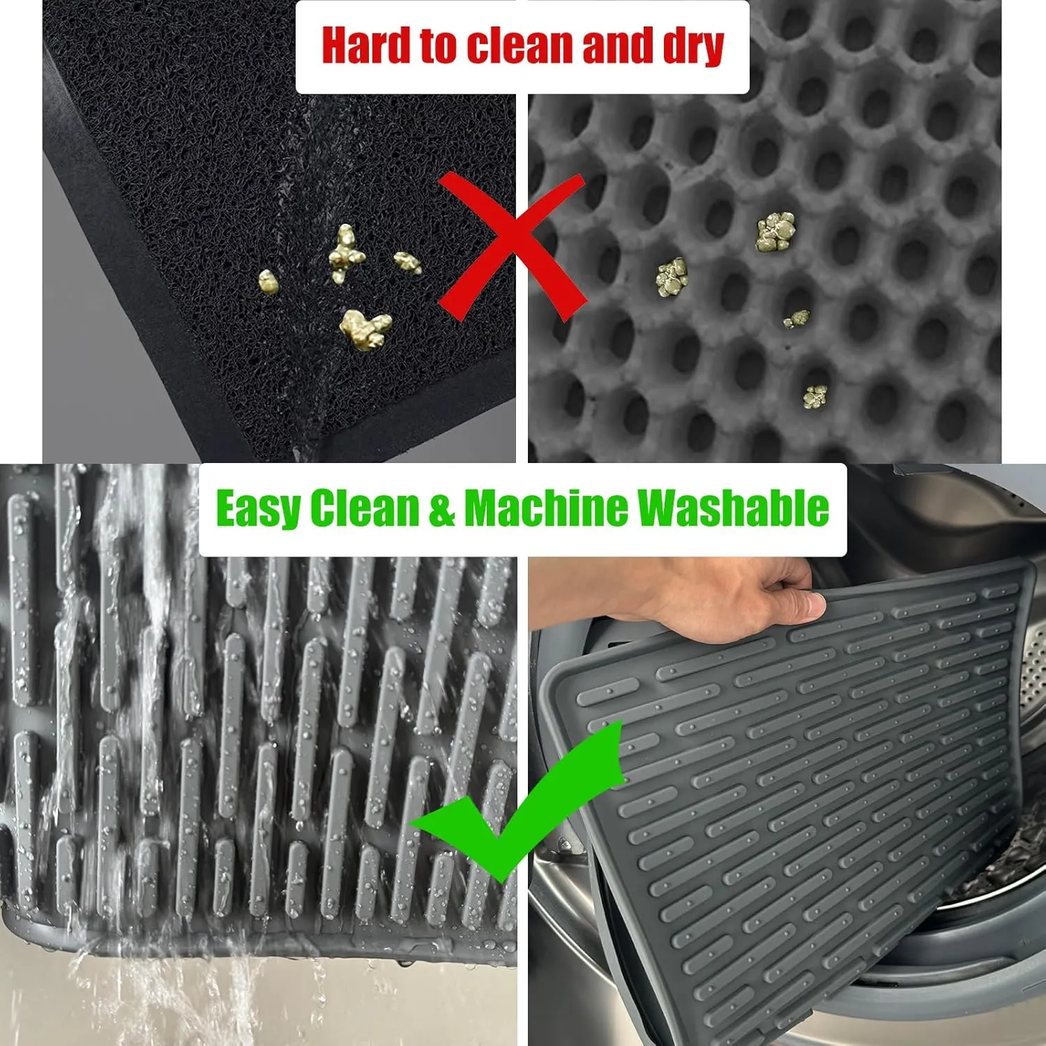 24"x15" Silicone Cat Litter Mat, Non-Slip Waterproof Litter Trapping Mat for Under Litter Box, Kitty Litter Catcher to Keep Floors Clean, Durable Easy to Clean Mat for Cats (Dark Gray)