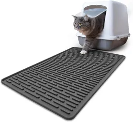 24"x15" Silicone Cat Litter Mat, Non-Slip Waterproof Litter Trapping Mat for Under Litter Box, Kitty Litter Catcher to Keep Floors Clean, Durable Easy to Clean Mat for Cats (Dark Gray)