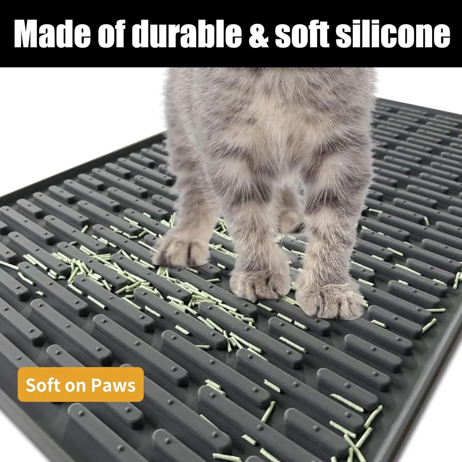 24"x15" Silicone Cat Litter Mat, Non-Slip Waterproof Litter Trapping Mat for Under Litter Box, Kitty Litter Catcher to Keep Floors Clean, Durable Easy to Clean Mat for Cats (Dark Gray)