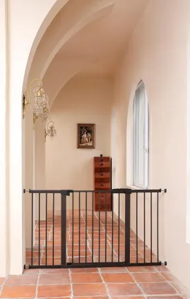 29"-57" Baby and Pet Safety Gate, 30" Tall Metal Walk-Thru Gate for Doorways & Stairs, Easy One-Hand Open, Dual Lock, Extensions & Wall Mounts Included (Brown, 29"-57" W x 30.5H)
