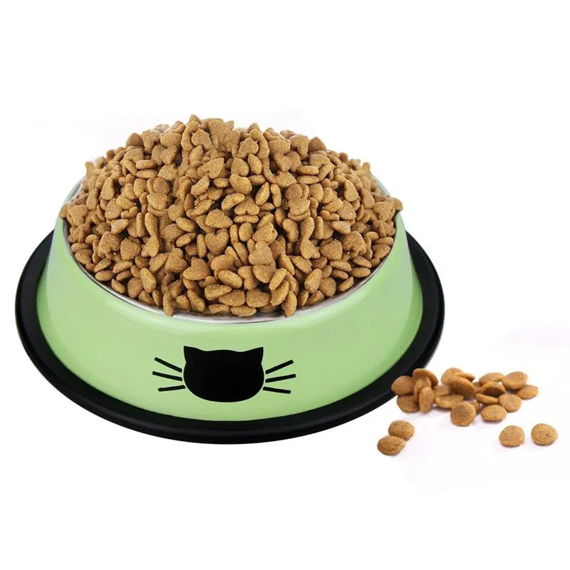 2PCS Pet Bowls Stainless Steel Orange Green Dog Cat Food Bowl Water Dish With Non-Skid Rubber Hoop Cat Kitty'S Puppy Bowl