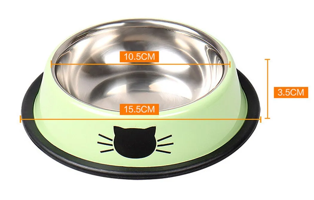 2PCS Pet Bowls Stainless Steel Orange Green Dog Cat Food Bowl Water Dish With Non-Skid Rubber Hoop Cat Kitty'S Puppy Bowl
