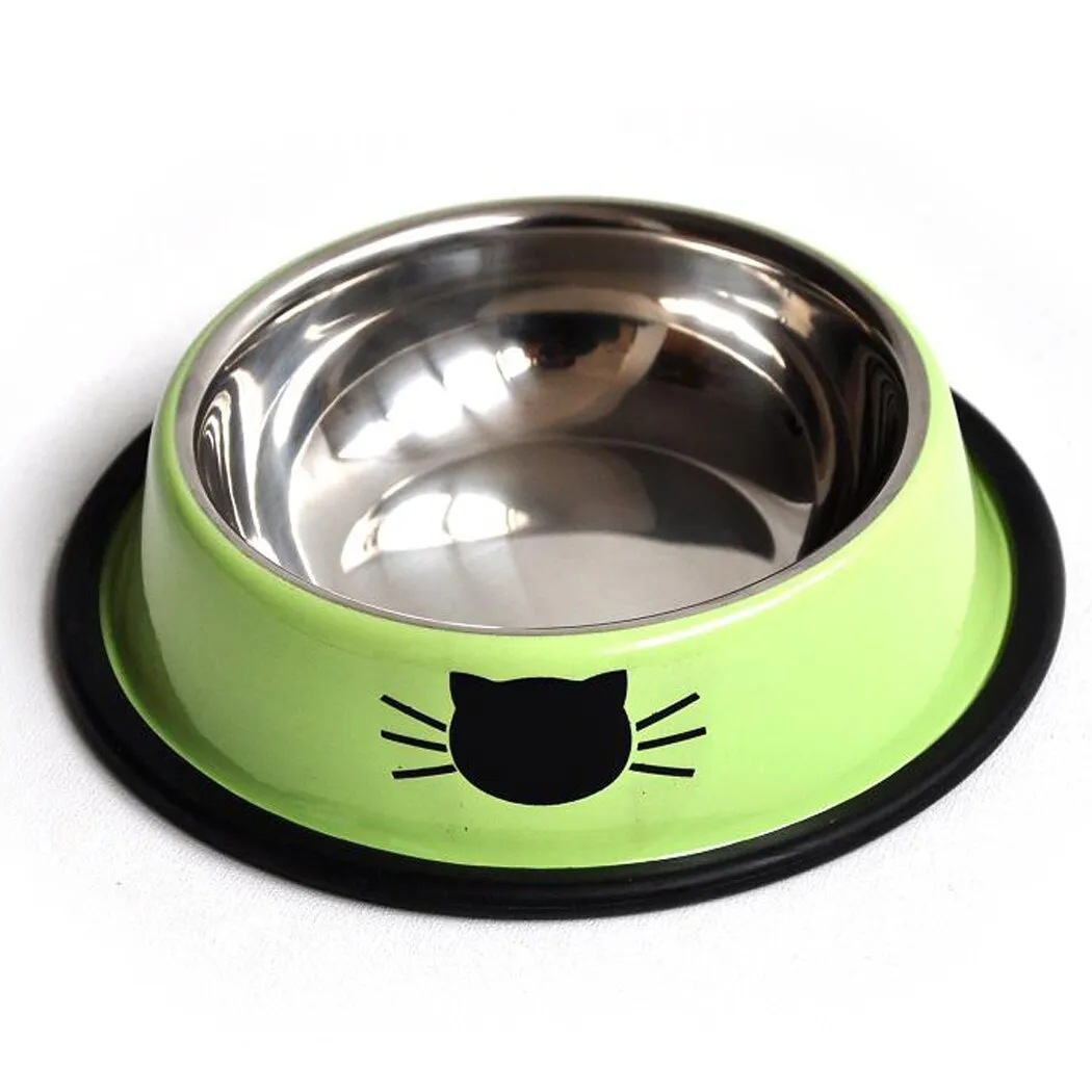 2PCS Pet Bowls Stainless Steel Orange Green Dog Cat Food Bowl Water Dish With Non-Skid Rubber Hoop Cat Kitty'S Puppy Bowl