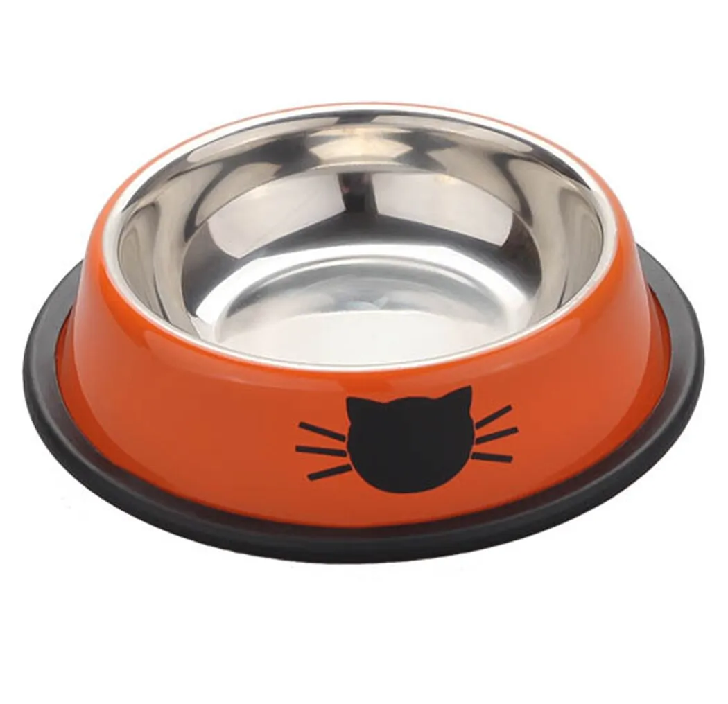 2PCS Pet Bowls Stainless Steel Orange Green Dog Cat Food Bowl Water Dish With Non-Skid Rubber Hoop Cat Kitty'S Puppy Bowl