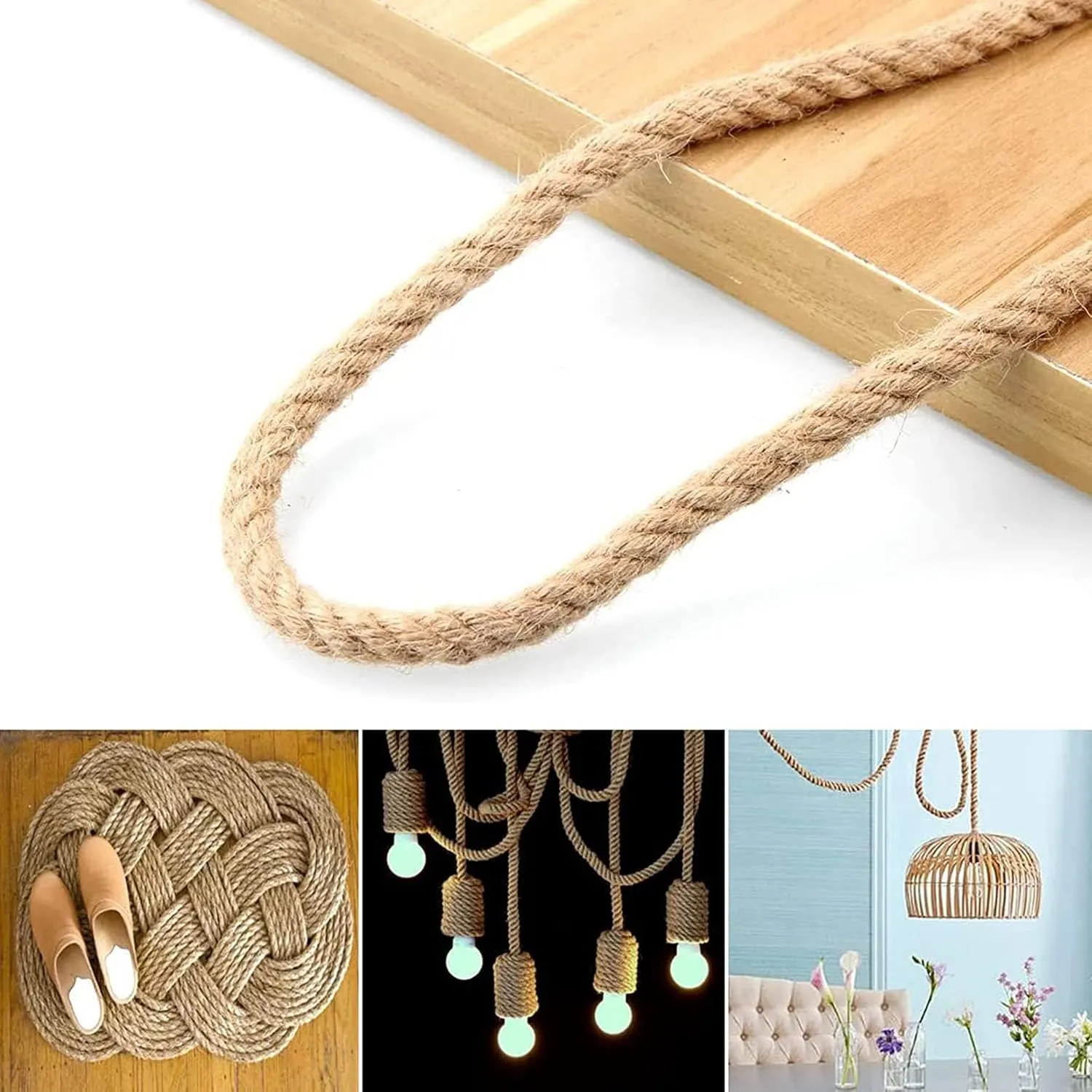 33 feet Jute Rope 3/8 inch Thick Twine Rope for DIY Arts Crafts, Gardening, Home Decorating, Cat Scratching Post