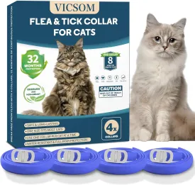 4 Pack Cat Flea Collar - Flea Collar for Cats Adjustable, Waterproof Flea and Tick Prevention for Cats and Kittens - 32 Months Protection - Flea and Tick Treatment - Blue