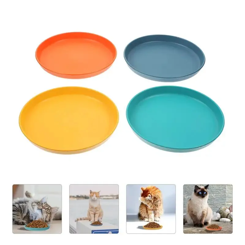 4-Piece Shallow Cat Food Bowls - Wide Pet Feeding Plates