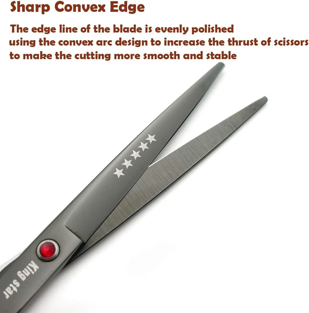 7.0in Titanium Professional dog Grooming Scissors set,Straight & Thinning & Curved scissors 4pcs set for Dog grooming Bright Black With Comb