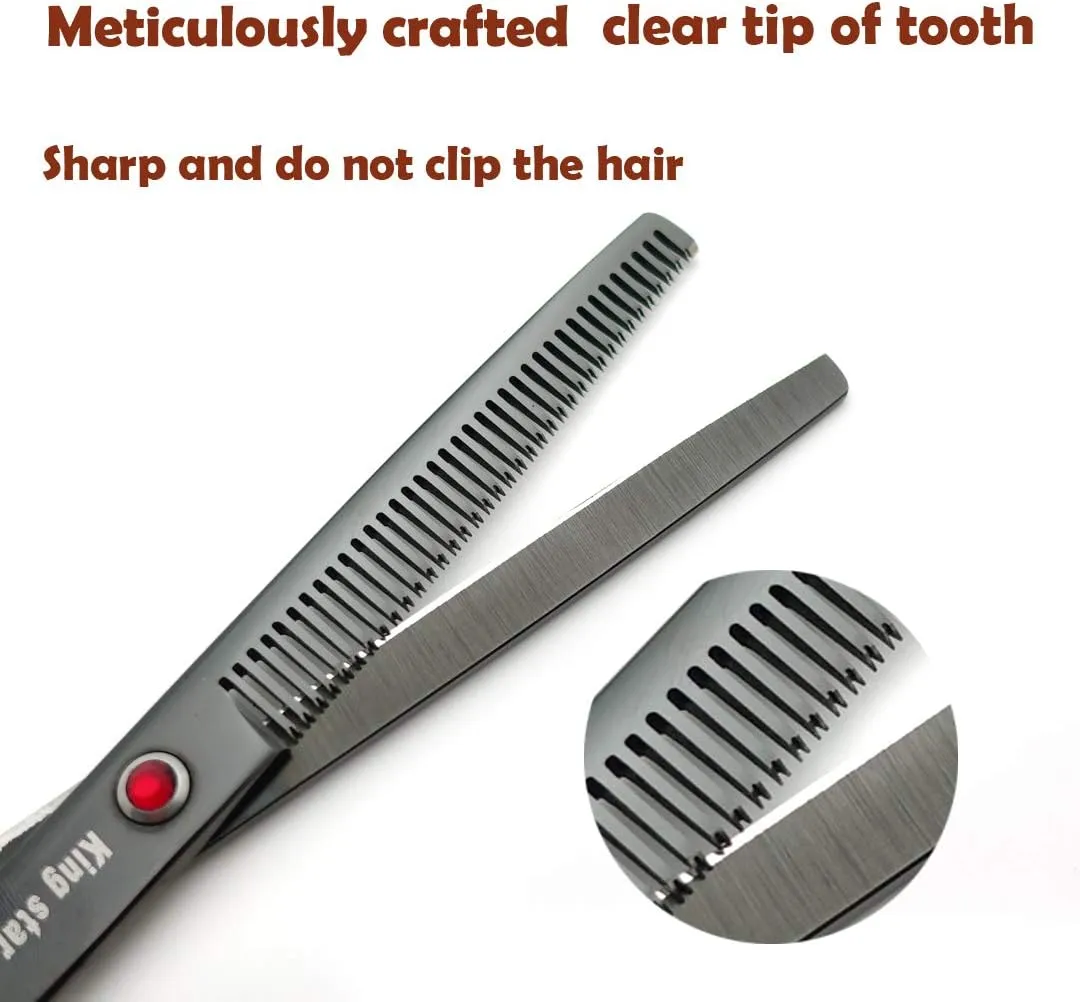 7.0in Titanium Professional dog Grooming Scissors set,Straight & Thinning & Curved scissors 4pcs set for Dog grooming Bright Black With Comb