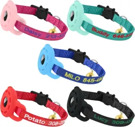 Airtag Cat Collar, Personalized Nylon Breakaway Cat ID Collar with Silicone Waterproof Airtag Holder Case and Bell Embroidered with Pet Name and Phone Number