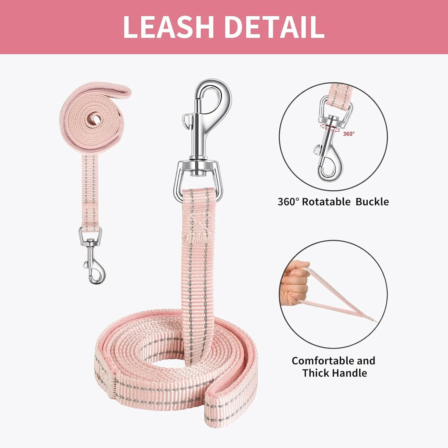 AMTOR Small Dog Harness with Leash Set, No Escape Easy Walk Puppy Harnesses for Training Walking, Step-in Reflective Soft Dogs Vest for XS S Medium Extra-Small Large Sized Dog(Pink,M)