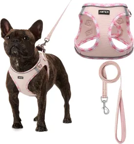 AMTOR Small Dog Harness with Leash Set, No Escape Easy Walk Puppy Harnesses for Training Walking, Step-in Reflective Soft Dogs Vest for XS S Medium Extra-Small Large Sized Dog(Pink,M)