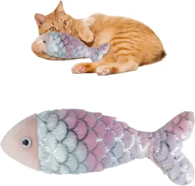 Andiker Cat Fish Toys, 10 Inches Plush Catnip Toys with Soft Rainbow Scales and Cotton Hugging, Biting and Chewing Interactive Cat Toys for Indoor Cats and Kitten (Rainbow, L)