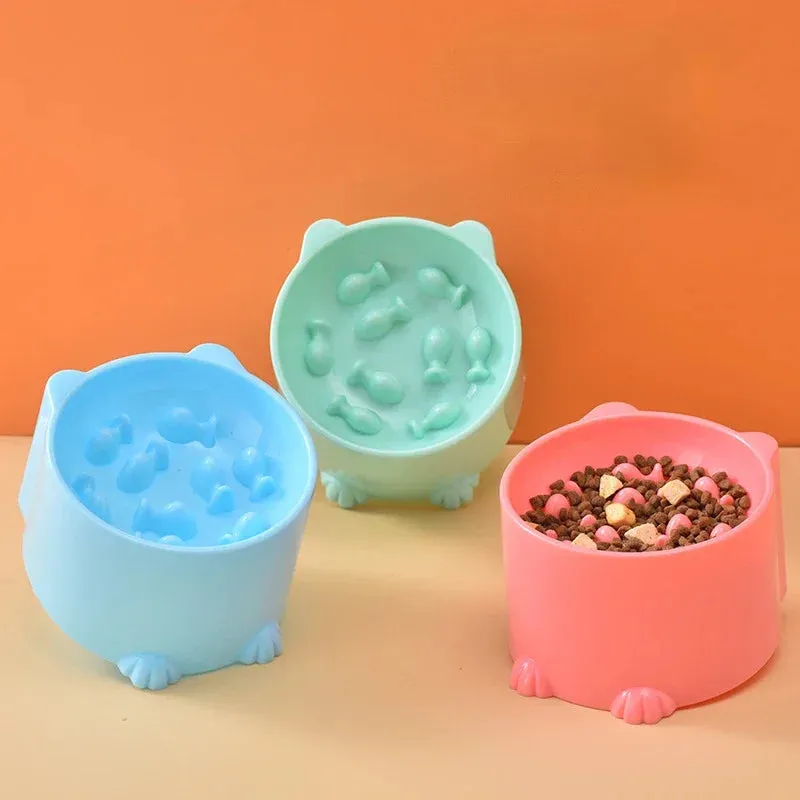 Anti-Choking Cat Food Bowl with Tall Feet and Cartoon Design