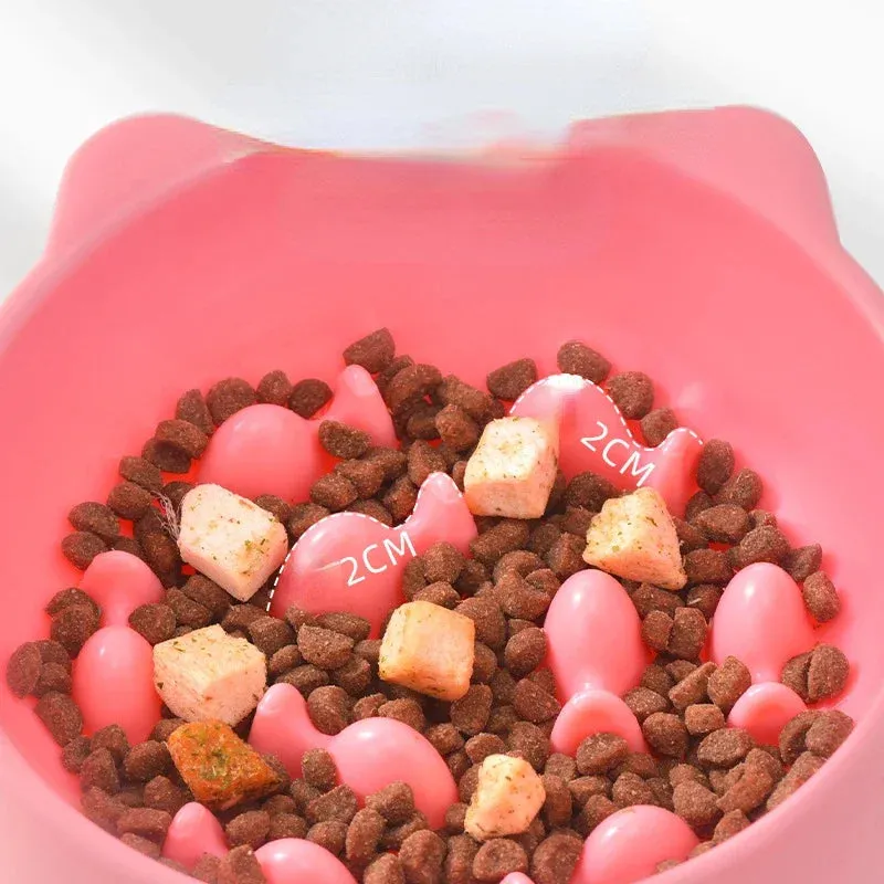 Anti-Choking Cat Food Bowl with Tall Feet and Cartoon Design