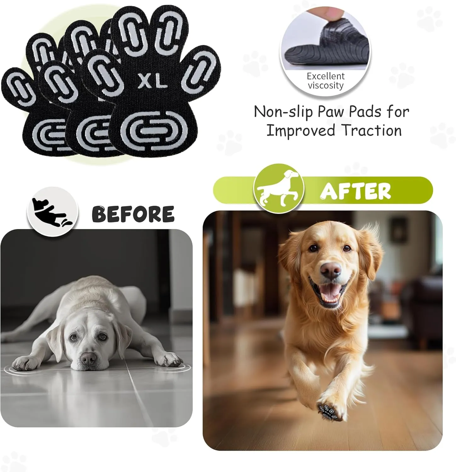 Anti-Slip Dog Paw Protectors for Senior Dogs - Traction Pads for Hardwood Floors & Hot Pavement, Durable Dog Paw Grips with Strong Traction (5 Sets, 20 Pcs) XXL