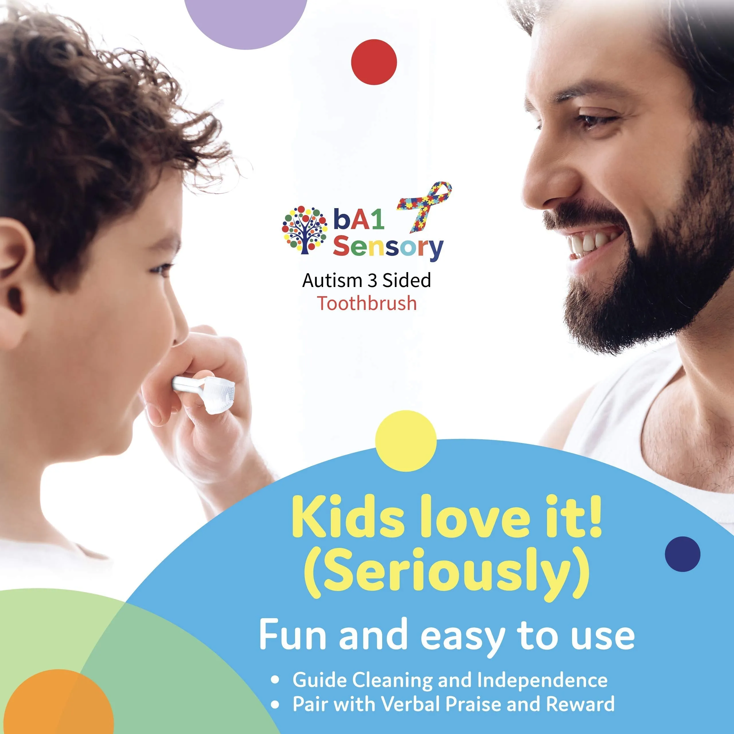 bA1 Sensory - 3 Sided Autism Toothbrush for Special Needs Kids (Soft/Gentle) - Clinically Proven, Fun, Easy - Only 1 Minute