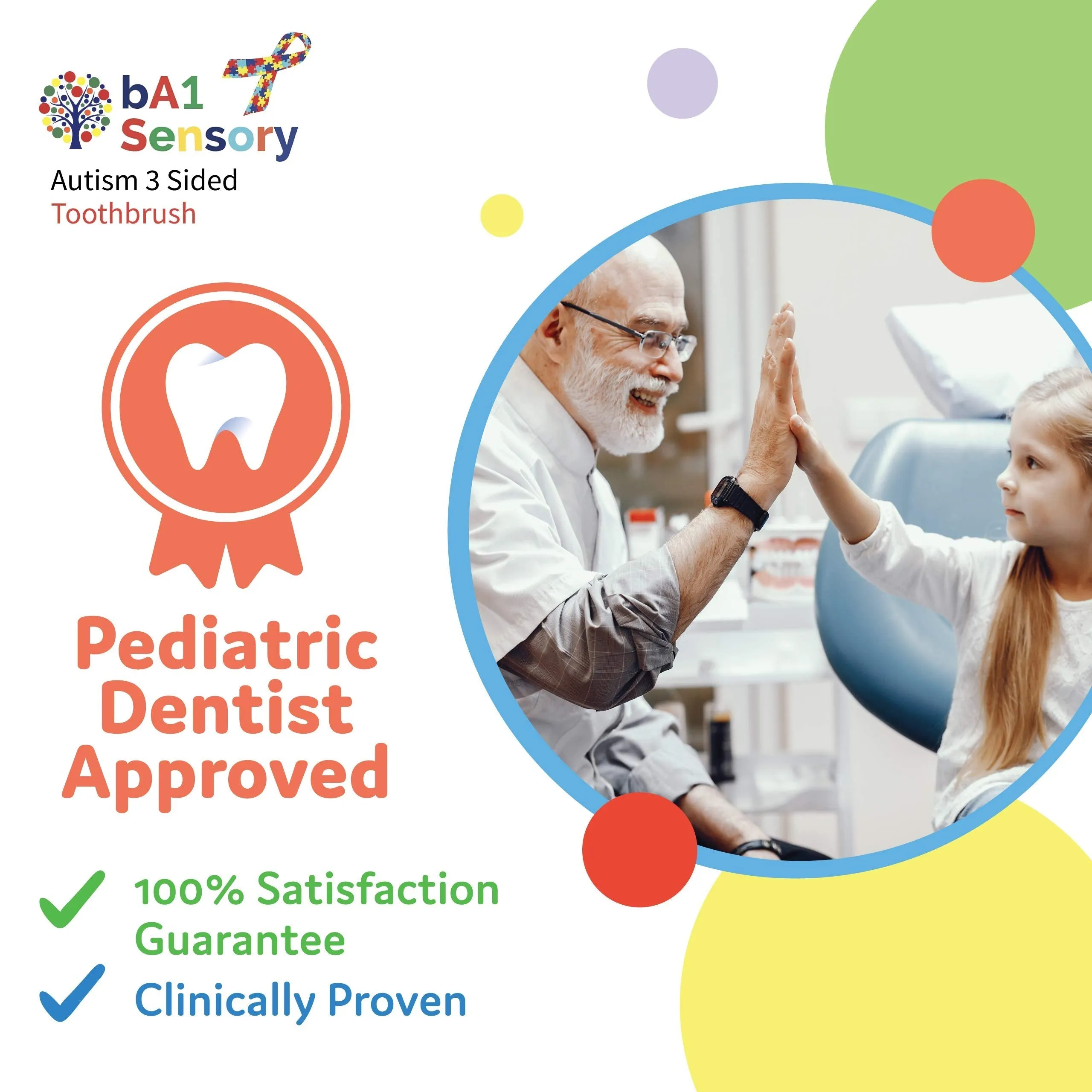 bA1 Sensory - 3 Sided Autism Toothbrush for Special Needs Kids (Soft/Gentle) - Clinically Proven, Fun, Easy - Only 1 Minute