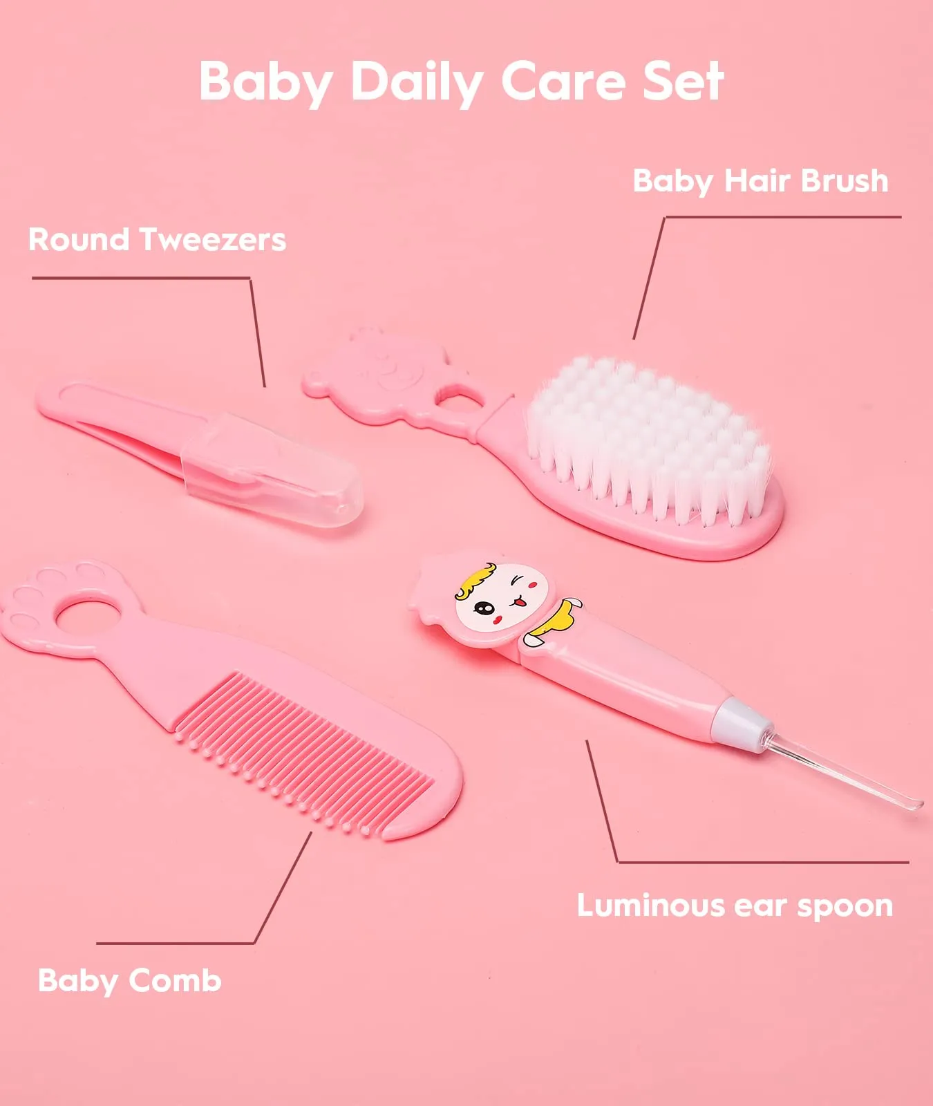 Baby Healthcare and Grooming Kit, Safety Newborn Nursery Care Set, with Hair Brush Comb, Nail Clipper, Thermometer, Pacifier Clip, Nasal Aspirator for Newborn Infant Baby Girls Boys (Pink.) Pink