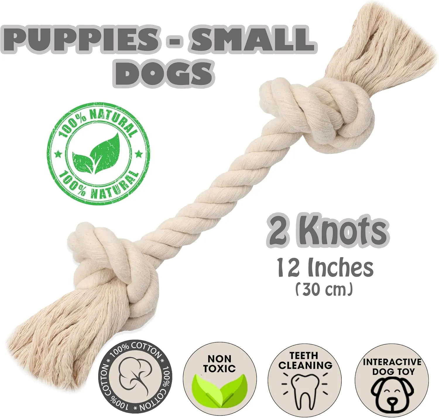 Barida Pet Supplies 100% Natural Cotton Rope Dog Toys, Premium White Cotton Dog Chew Toys, Puppy Chew Ropes for Teething, Tough Ropes for Puppy, Small and Medium Dogs
