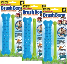 BulbHead BrushBone As Seen On TV Doggy Toothbrush Chew Toy 3 Pack, Plaque & Tartar Remover, Works 3 Ways to Clean While They Play, Invented by a Dentist, Add Peanut Butter or Cheese, Brush Bone