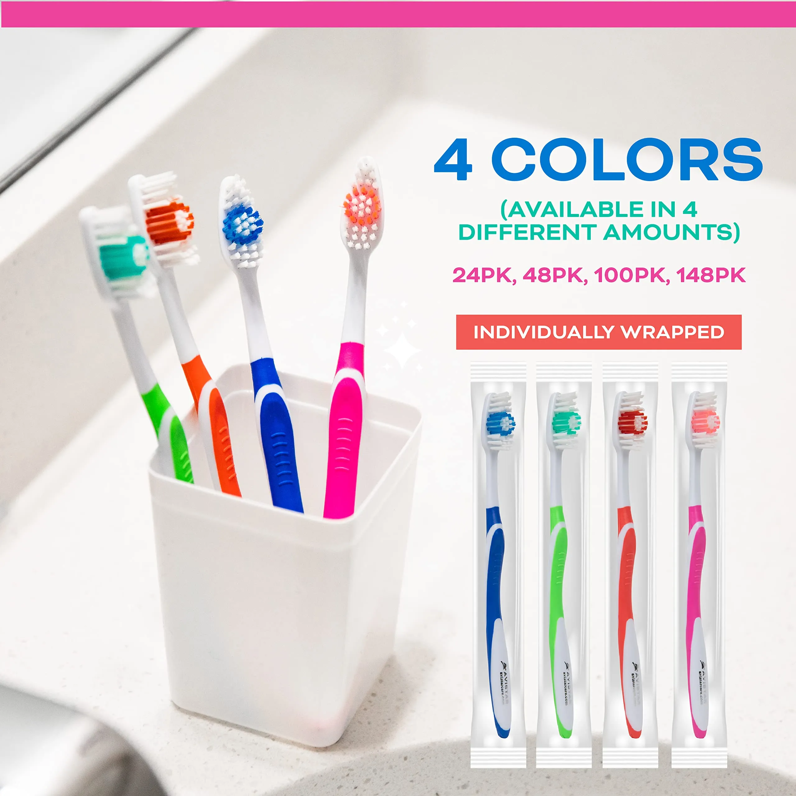 Bulk Toothbrushes Pack - 48 Individually Wrapped Toothbrushes Bulk for Travel, Hotels, AirBnB Guests, Relief Missions, and Donations - Bulk Disposable Toothbrush Pack Adults and Kids