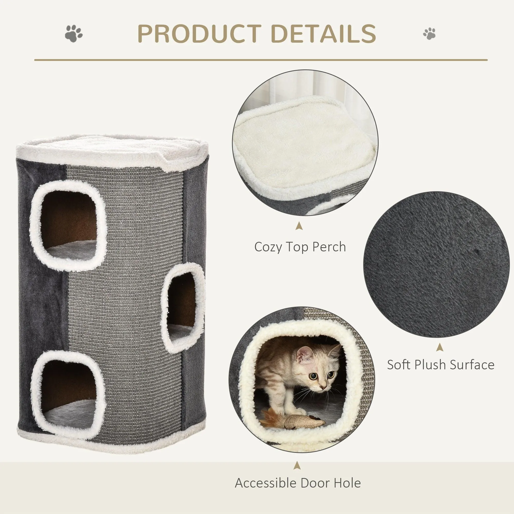 Cat Barrel with Plush Interior, 74Hcm- Grey