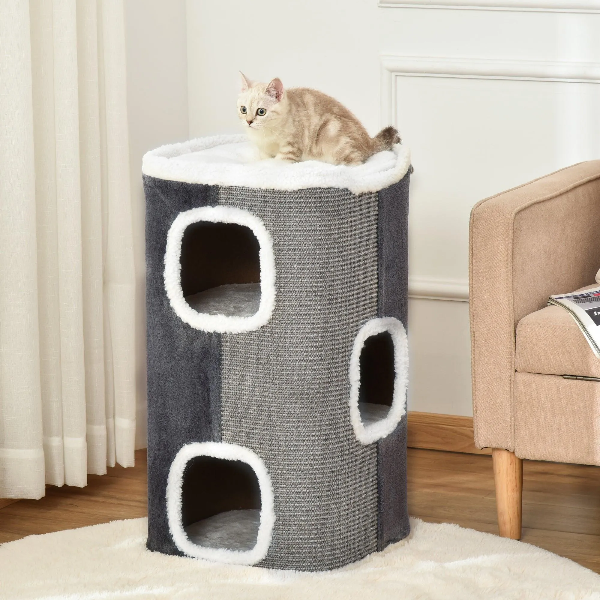 Cat Barrel with Plush Interior, 74Hcm- Grey