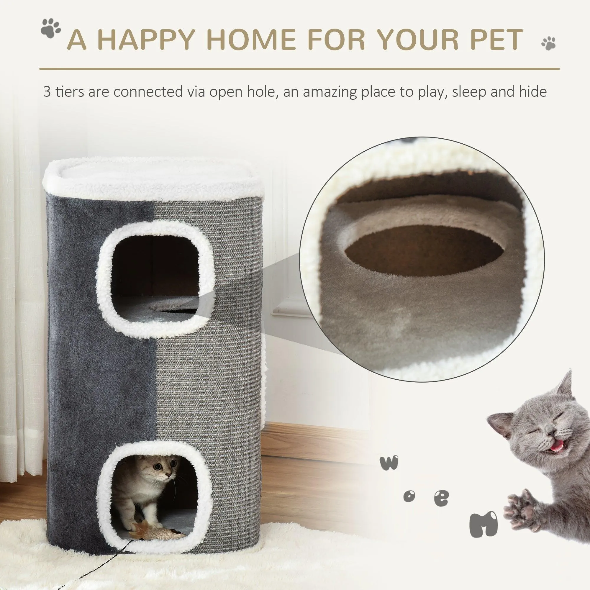 Cat Barrel with Plush Interior, 74Hcm- Grey