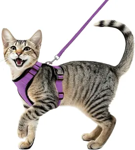 Cat Harness and Leash Set,Escape Proof Adjustable Cat Harness,Soft and Breathable Kitten Harness and Leash with Reflective Strips for Walking and Traveling(Black,XS) (Purple, Small(8.9-16.6lb))