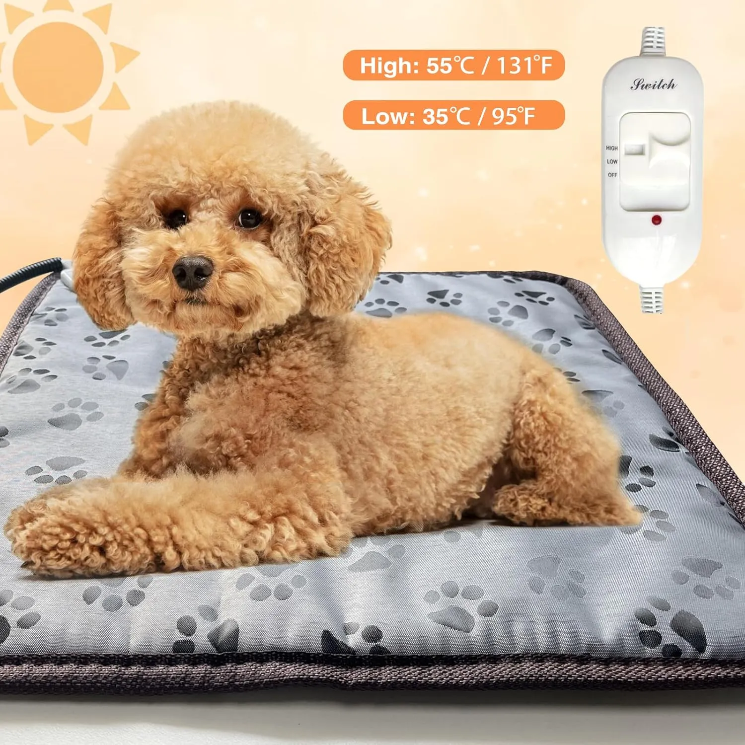 Cat Heating Pad Self Warming Pet Bed Electric Heating GOG Pad Waterproof Temperature Adjustable 18x18in