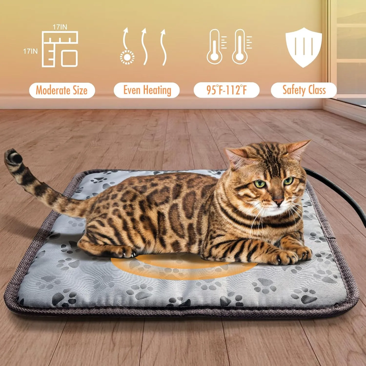 Cat Heating Pad Self Warming Pet Bed Electric Heating GOG Pad Waterproof Temperature Adjustable 18x18in