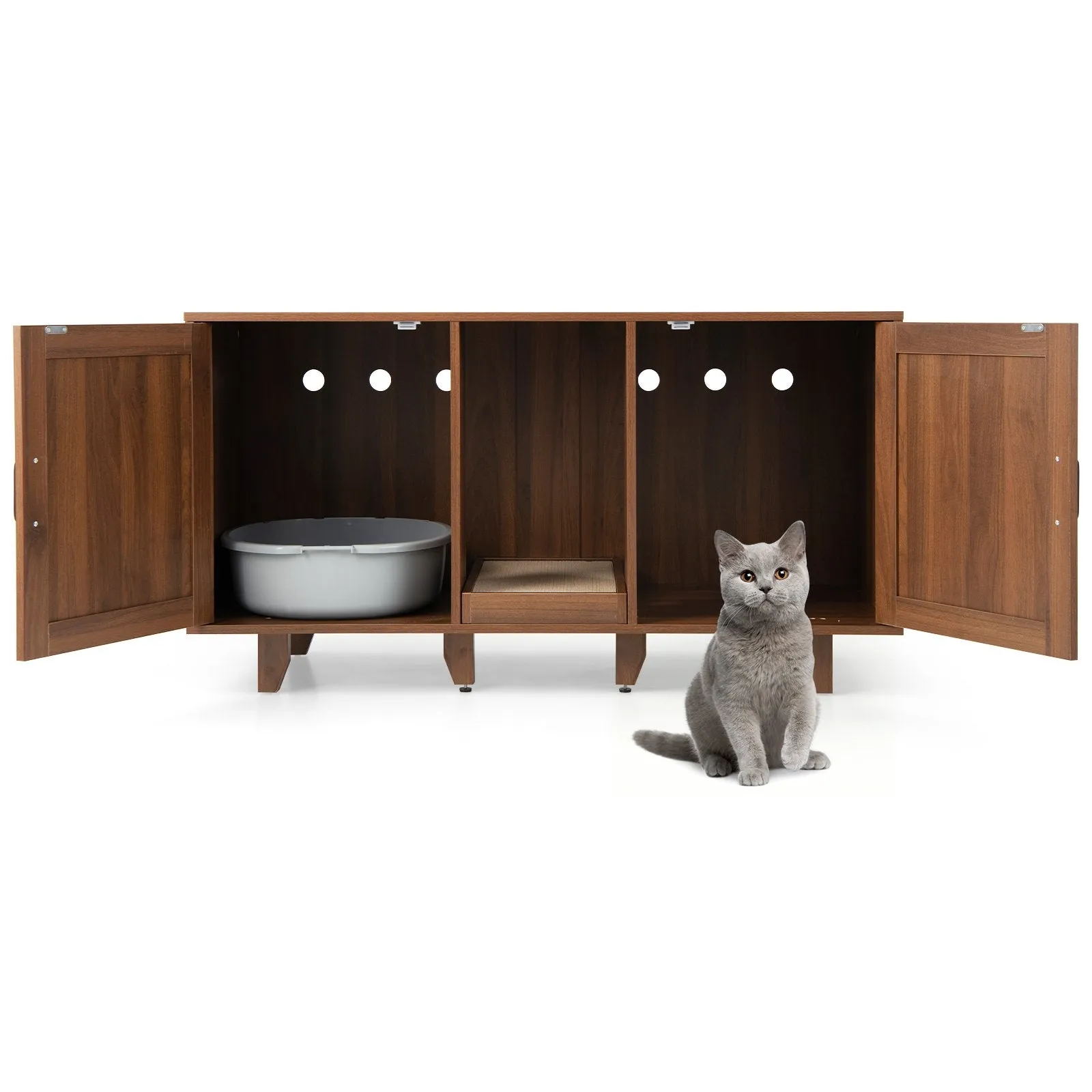 Cat Litter Box Enclosure with Scratching Board-Coffee