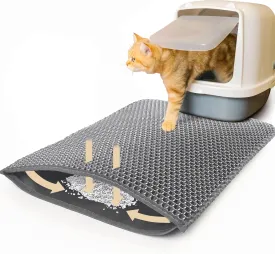 cat litter mat extra large 24 x 36 urine waterproof, washable easy to clean cat litter box mat, honeycomb double layer non-slip litter trapping carpet, grey