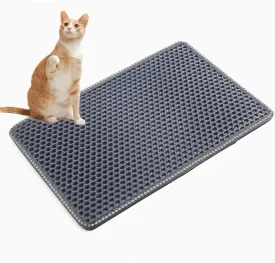 Cat Litter Mat - Kitty Litter Trapping Double Layer Mats with Mini Shape Scratching - Urine Waterproof, Easy Clean, Scatter Control 21" x 14" (Grey)