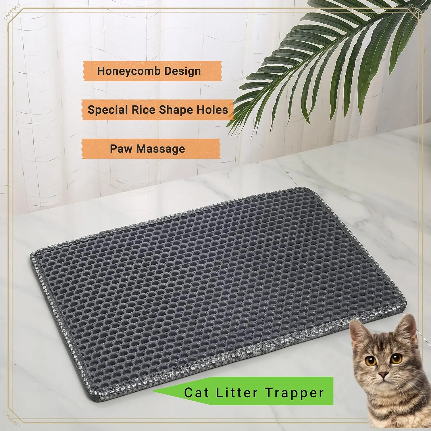 Cat Litter Mat - Kitty Litter Trapping Double Layer Mats with Mini Shape Scratching - Urine Waterproof, Easy Clean, Scatter Control 21" x 14" (Grey)