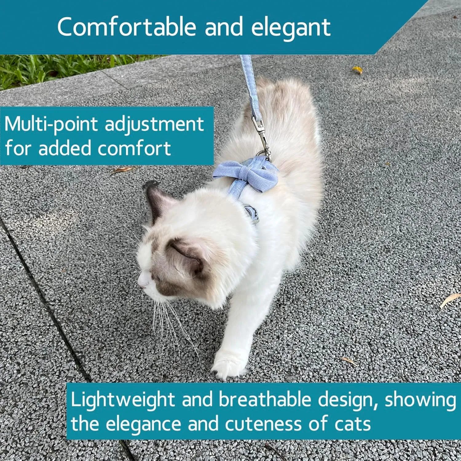 Cat Vest Harness and Leash Set to Outdoor Walking, Cat Harness Escape Proof Ddzmz Escape Proof Soft Mesh Breathable Adjustable Vest Harnesses for Cats Blue S-M Size for Pet Kitten Puppy Rabbit Ferret
