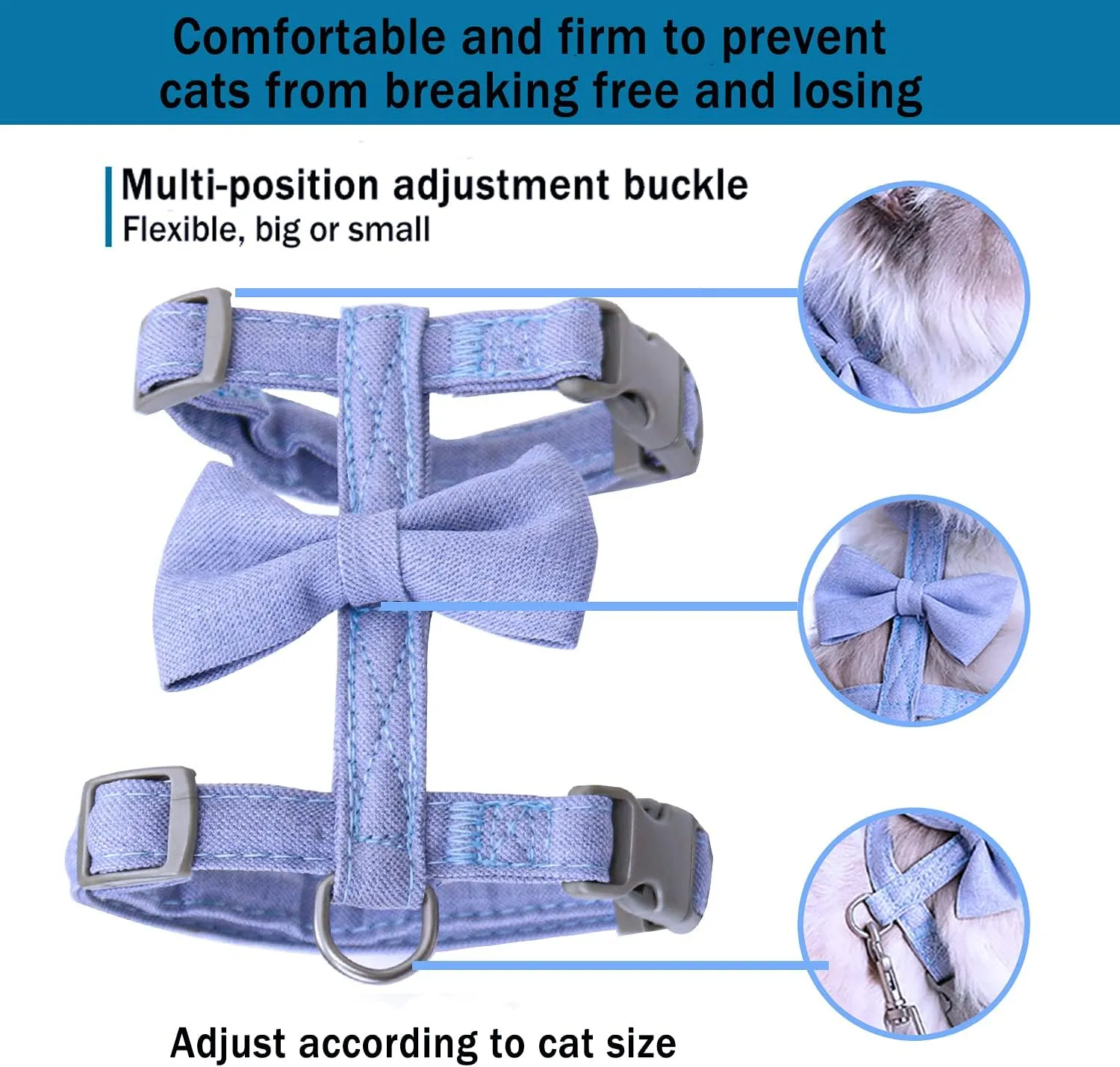 Cat Vest Harness and Leash Set to Outdoor Walking, Cat Harness Escape Proof Ddzmz Escape Proof Soft Mesh Breathable Adjustable Vest Harnesses for Cats Blue S-M Size for Pet Kitten Puppy Rabbit Ferret
