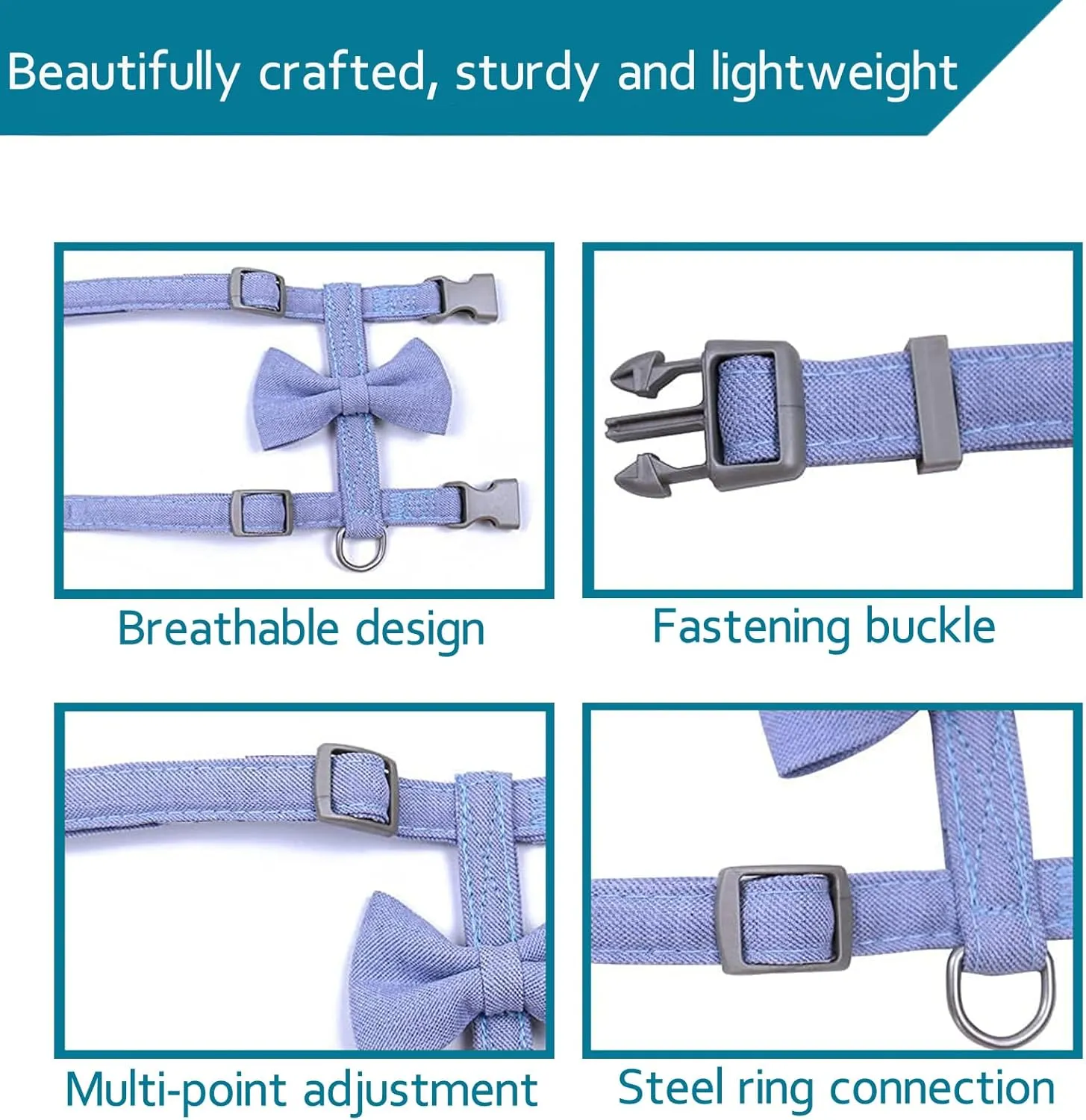 Cat Vest Harness and Leash Set to Outdoor Walking, Cat Harness Escape Proof Ddzmz Escape Proof Soft Mesh Breathable Adjustable Vest Harnesses for Cats Blue S-M Size for Pet Kitten Puppy Rabbit Ferret