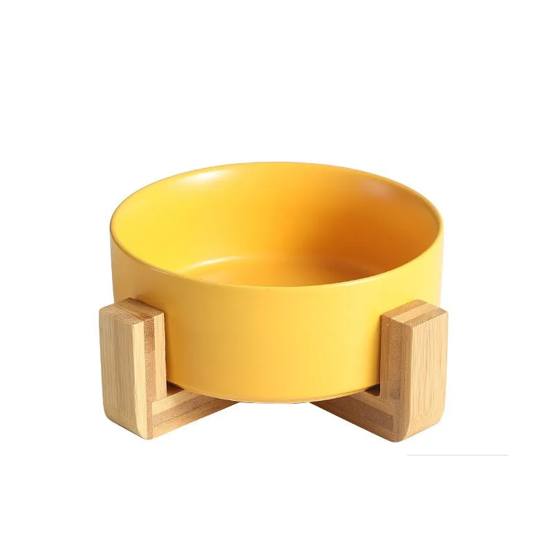Ceramic Pet Bowl, Water, Feeding, Non-Slip, Wooden Frame, Anti Overturning
