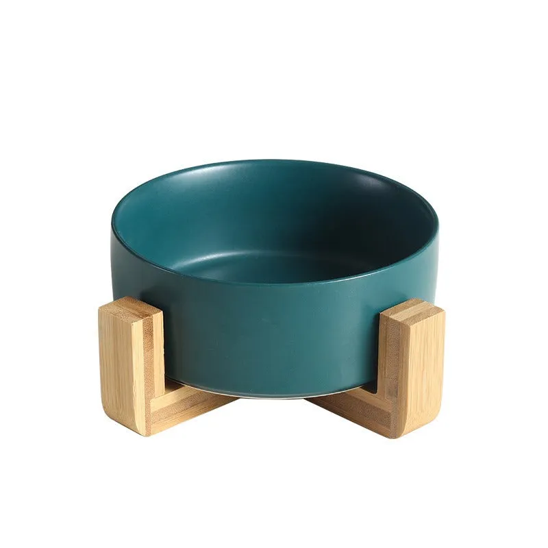 Ceramic Pet Bowl, Water, Feeding, Non-Slip, Wooden Frame, Anti Overturning
