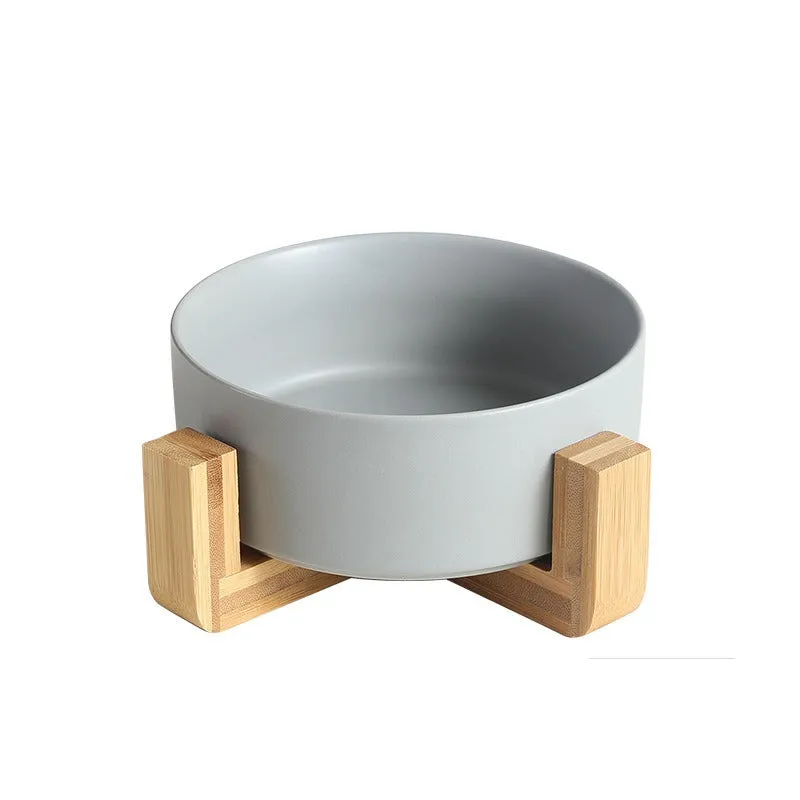 Ceramic Pet Bowl, Water, Feeding, Non-Slip, Wooden Frame, Anti Overturning