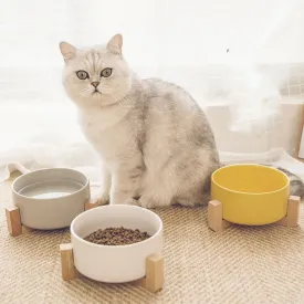 Ceramic Pet Bowl, Water, Feeding, Non-Slip, Wooden Frame, Anti Overturning