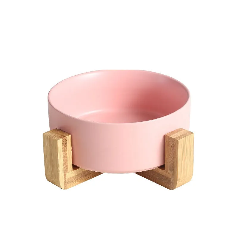 Ceramic Pet Bowl, Water, Feeding, Non-Slip, Wooden Frame, Anti Overturning